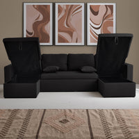 Divano letto panoramico a 4 posti in tessuto, nero