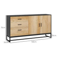 Credenza Moderna con 3 Cassetti e un Armadietto Cucina 2 Ante Soft-Close con Ripiano Regolabile