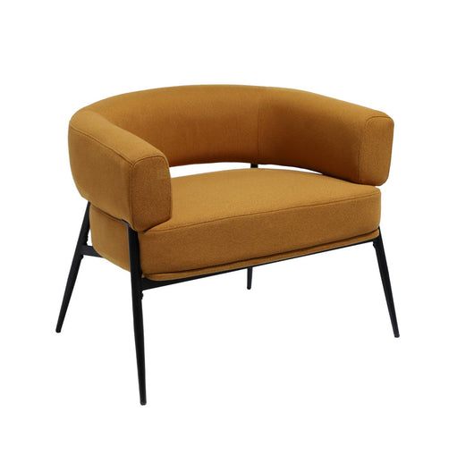 Poltrona tessuto schienale incurvato piedi metallo, mostarda