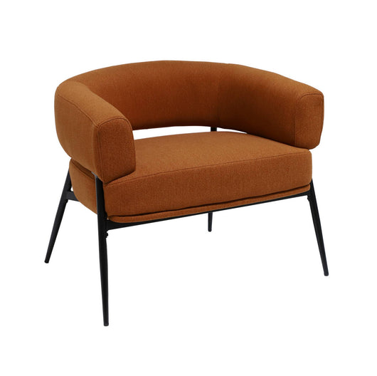 Poltrona tessuto schienale incurvato piedi metallo, terracotta