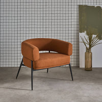 Poltrona tessuto schienale incurvato piedi metallo, terracotta