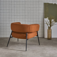 Poltrona tessuto schienale incurvato piedi metallo, terracotta