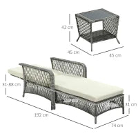 Mobili da Giardino Set 2 Pz in Rattan Chaise Longue e Tavolino da Caffè