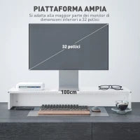 Supporto per Monitor con 2 Vani Contenitore in Legno, 100x27x15 cm, Bianco