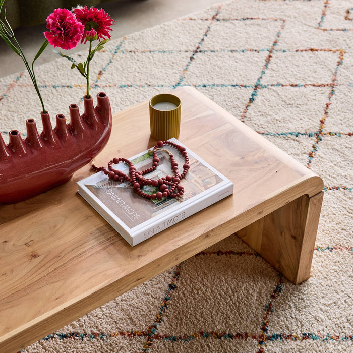 Tavolino rettangolare in legno massiccio di acacia, marrone naturale