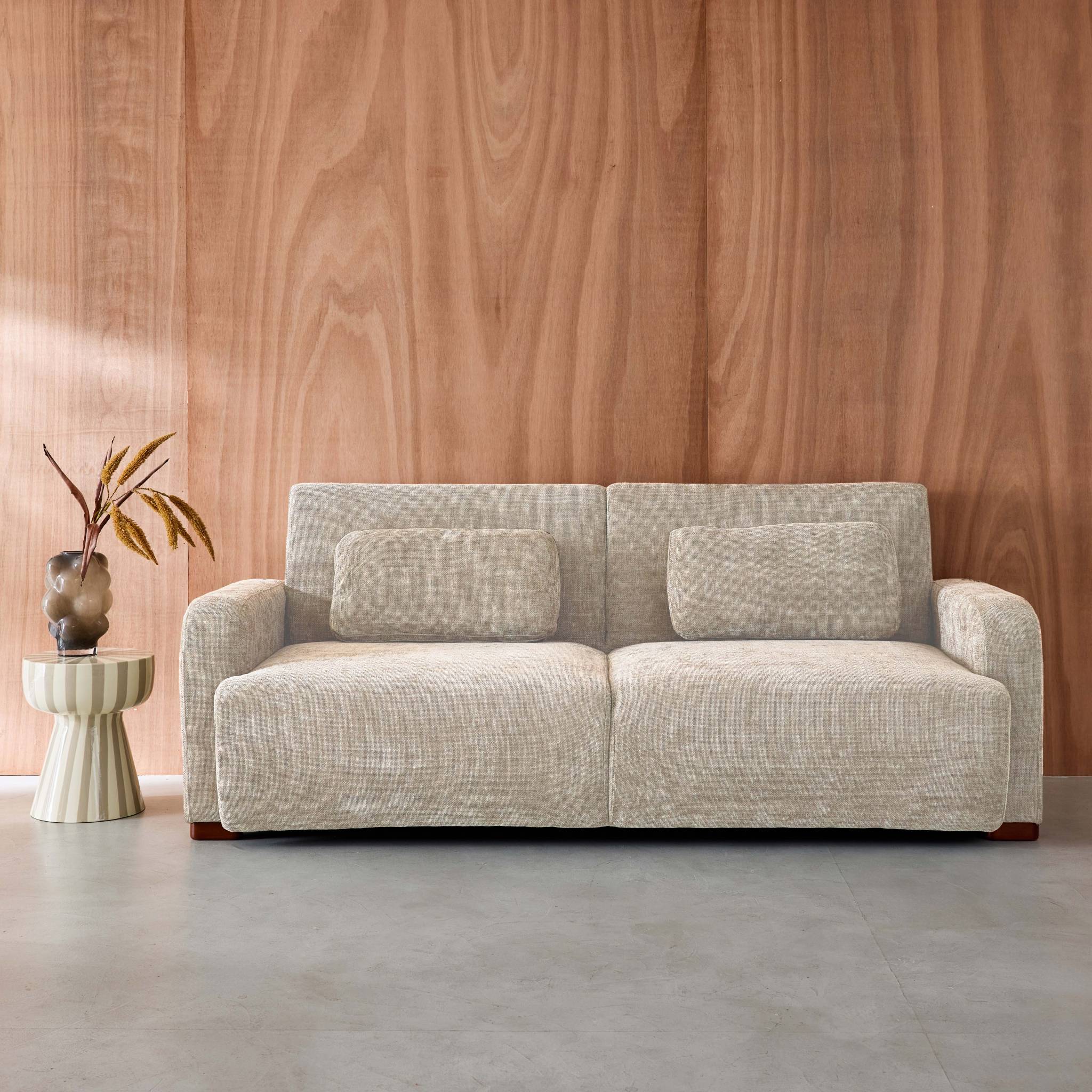 Divano letto 3 posti in tessuto, beige
