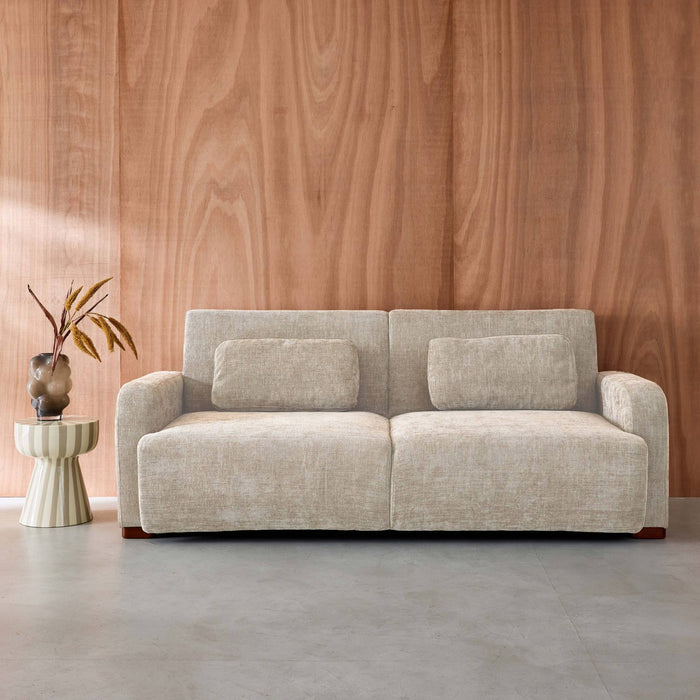 Divano letto 3 posti in tessuto, beige