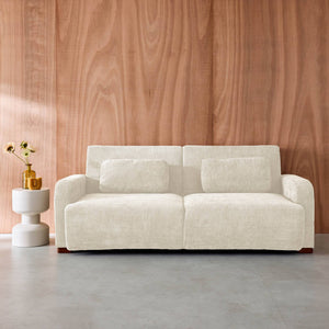 Divano letto 3 posti in tessuto, bianco sporco