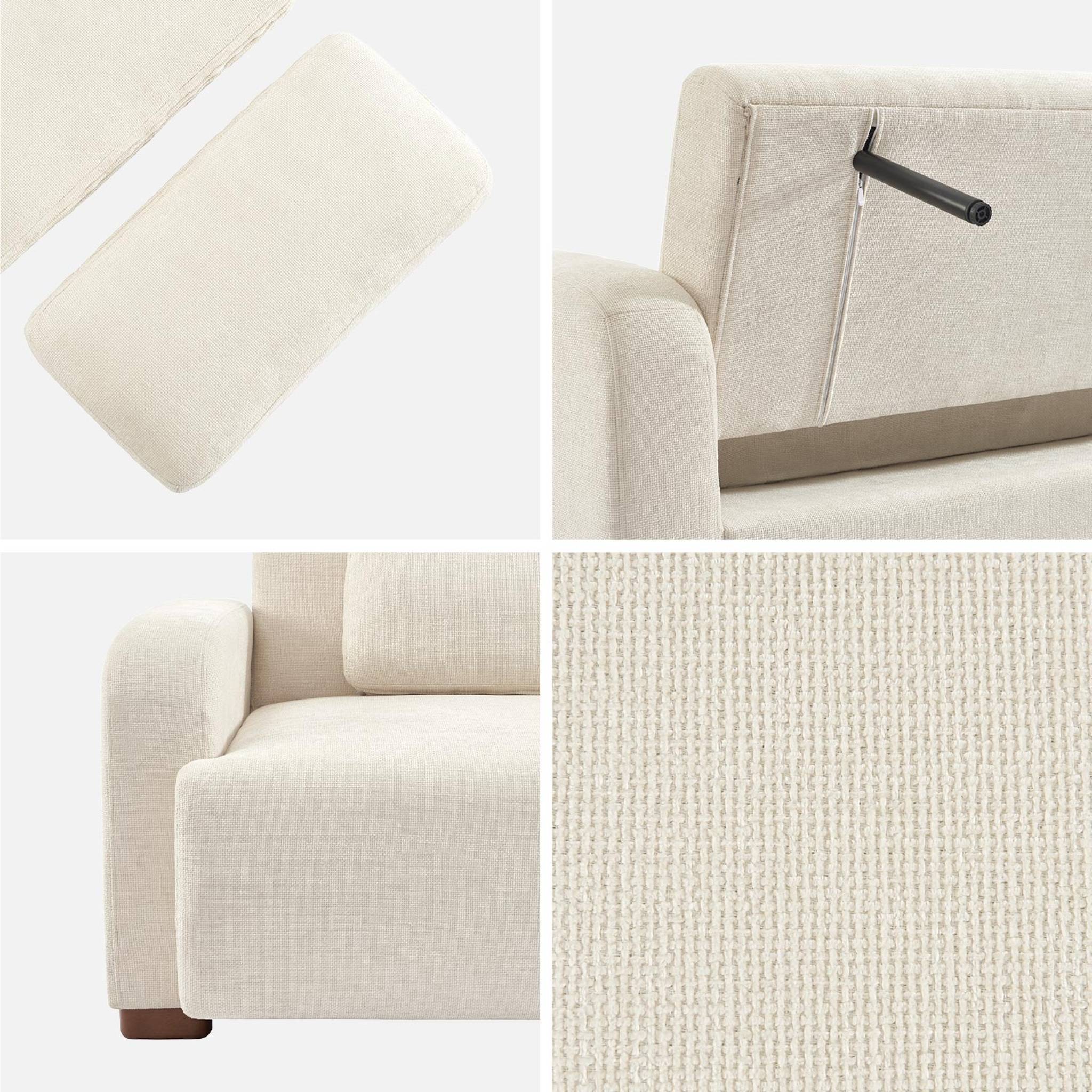 Divano letto 3 posti in tessuto, bianco sporco