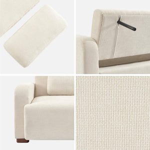 Divano letto 3 posti in tessuto, bianco sporco