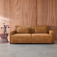 Divano letto 3 posti in tessuto, color ruggine