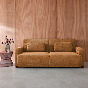 Divano letto 3 posti in tessuto, color ruggine