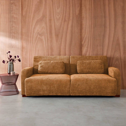 Divano letto 3 posti in tessuto, color ruggine