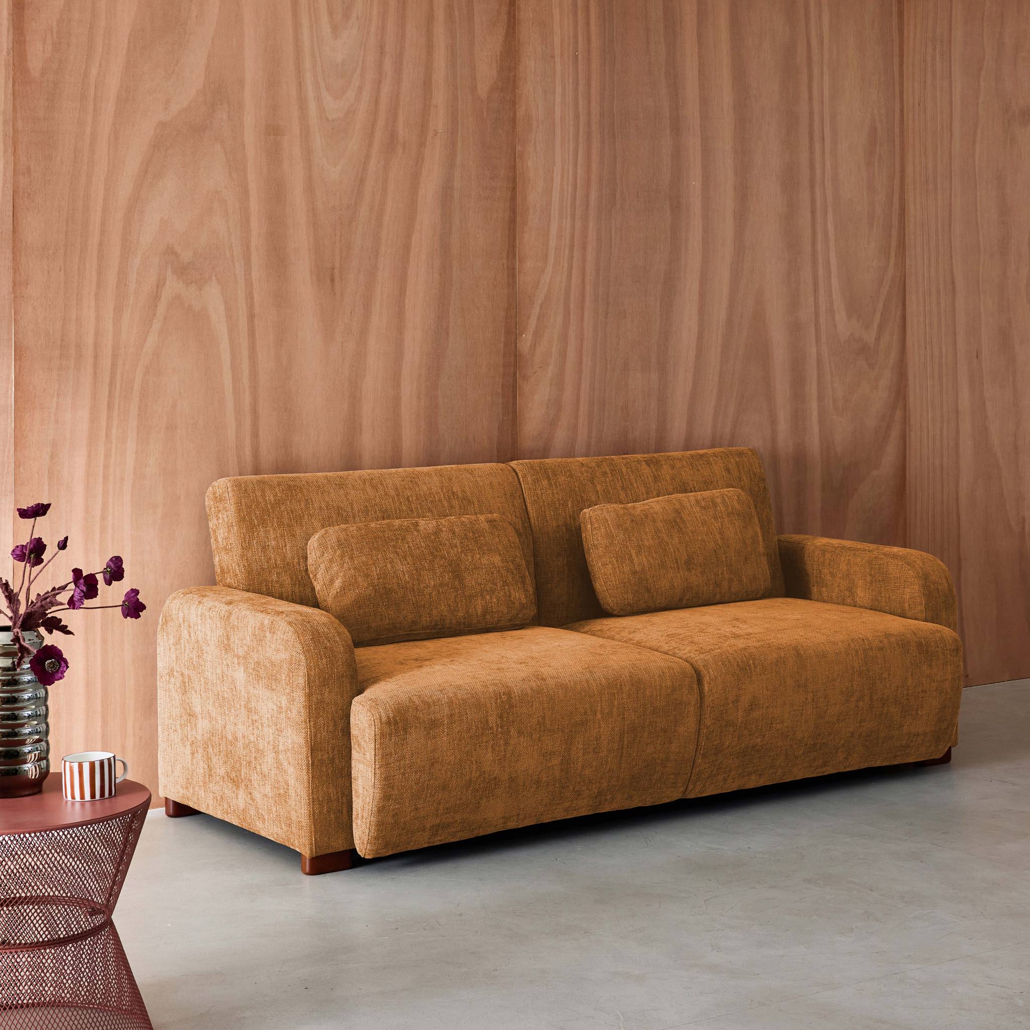 Divano letto 3 posti in tessuto, color ruggine