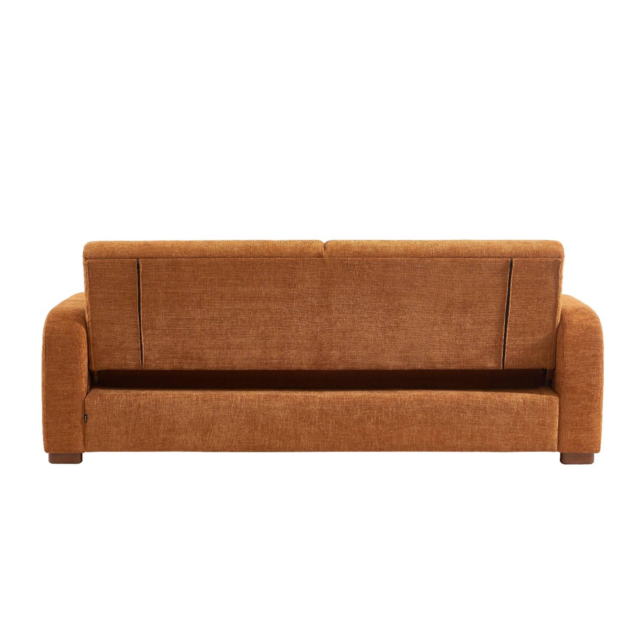 Divano letto 3 posti in tessuto, color ruggine