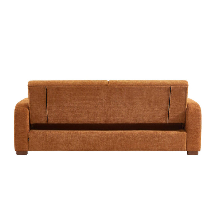 Divano letto 3 posti in tessuto, color ruggine