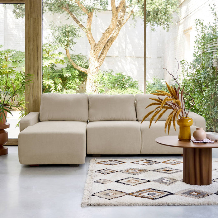 Divano angolare sinistro in tessuto semplice, 3 posti, beige