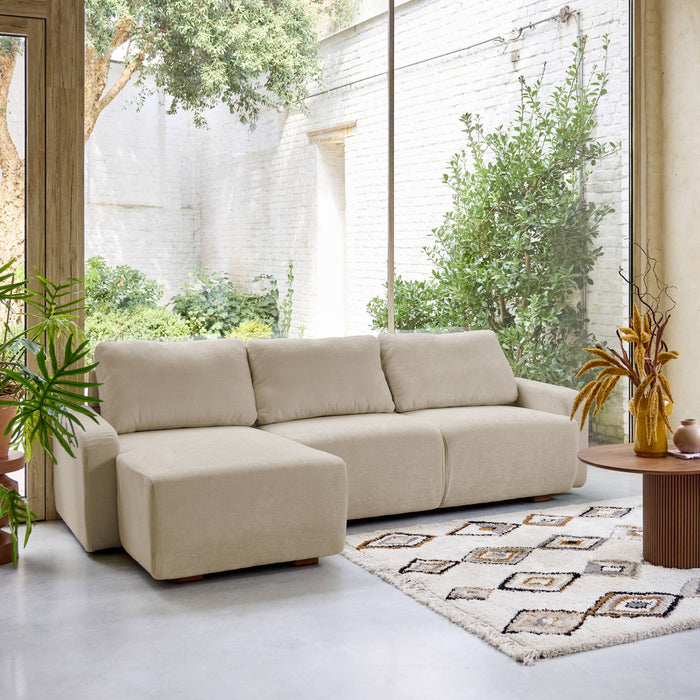 Divano angolare sinistro in tessuto semplice, 3 posti, beige