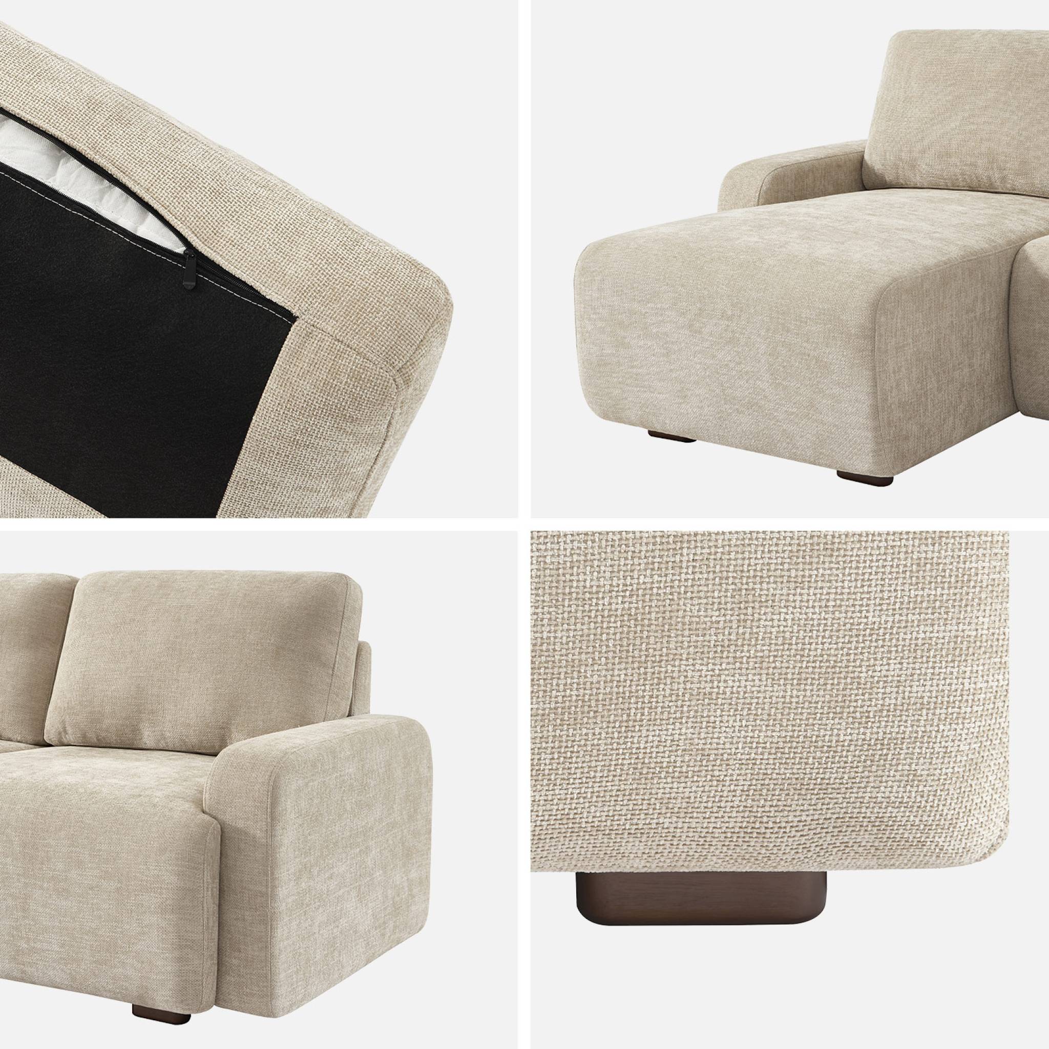 Divano angolare sinistro in tessuto semplice, 3 posti, beige