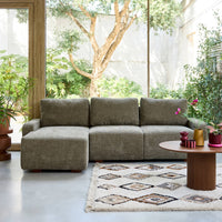 Divano angolare sinistro in tessuto semplice, 3 posti, verde grigio