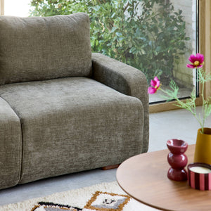 Divano angolare sinistro in tessuto semplice, 3 posti, verde grigio