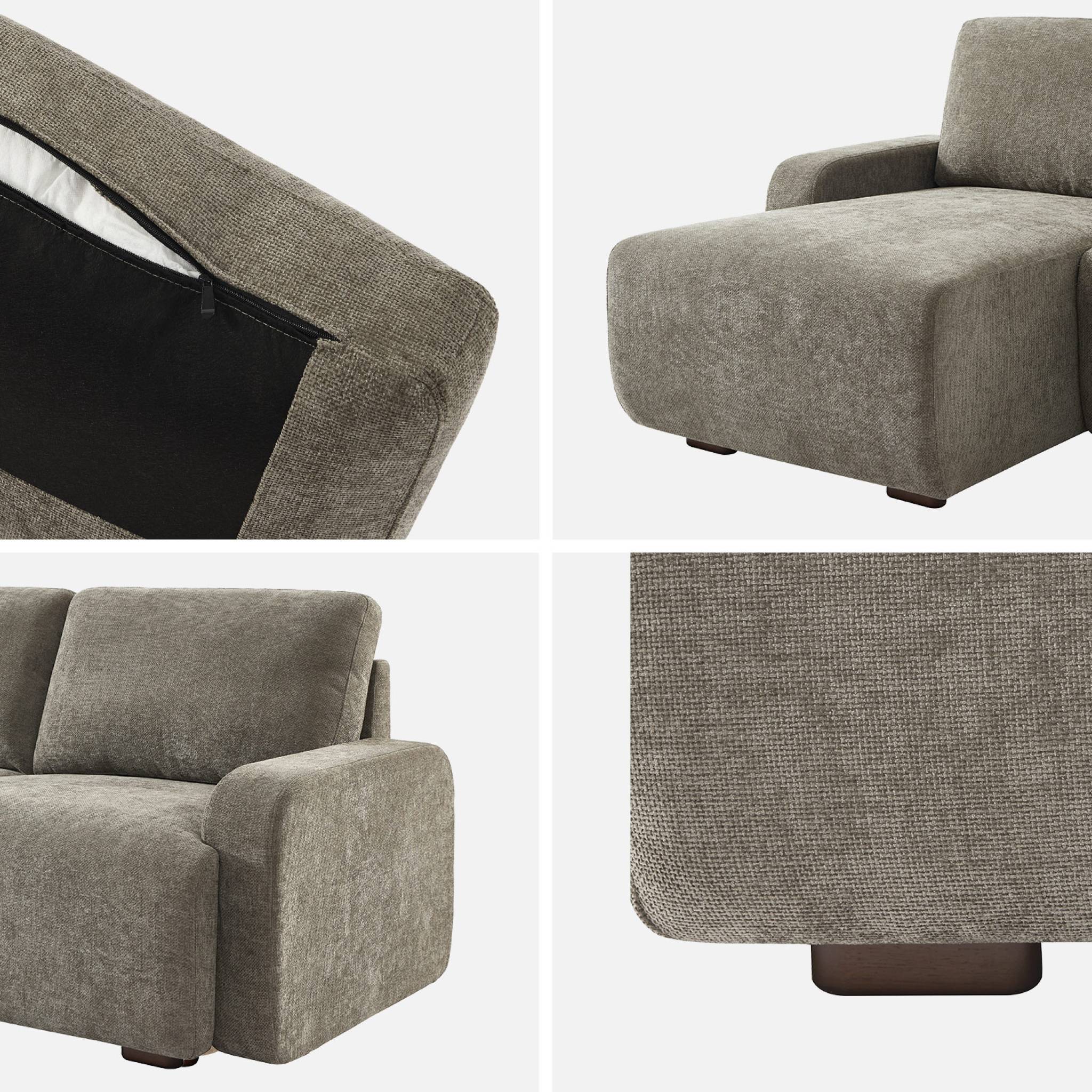 Divano angolare sinistro in tessuto semplice, 3 posti, verde grigio