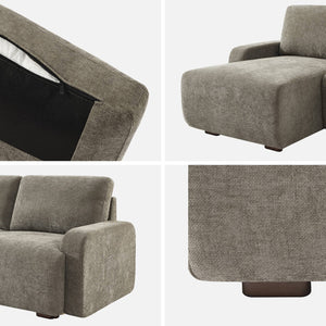 Divano angolare sinistro in tessuto semplice, 3 posti, verde grigio