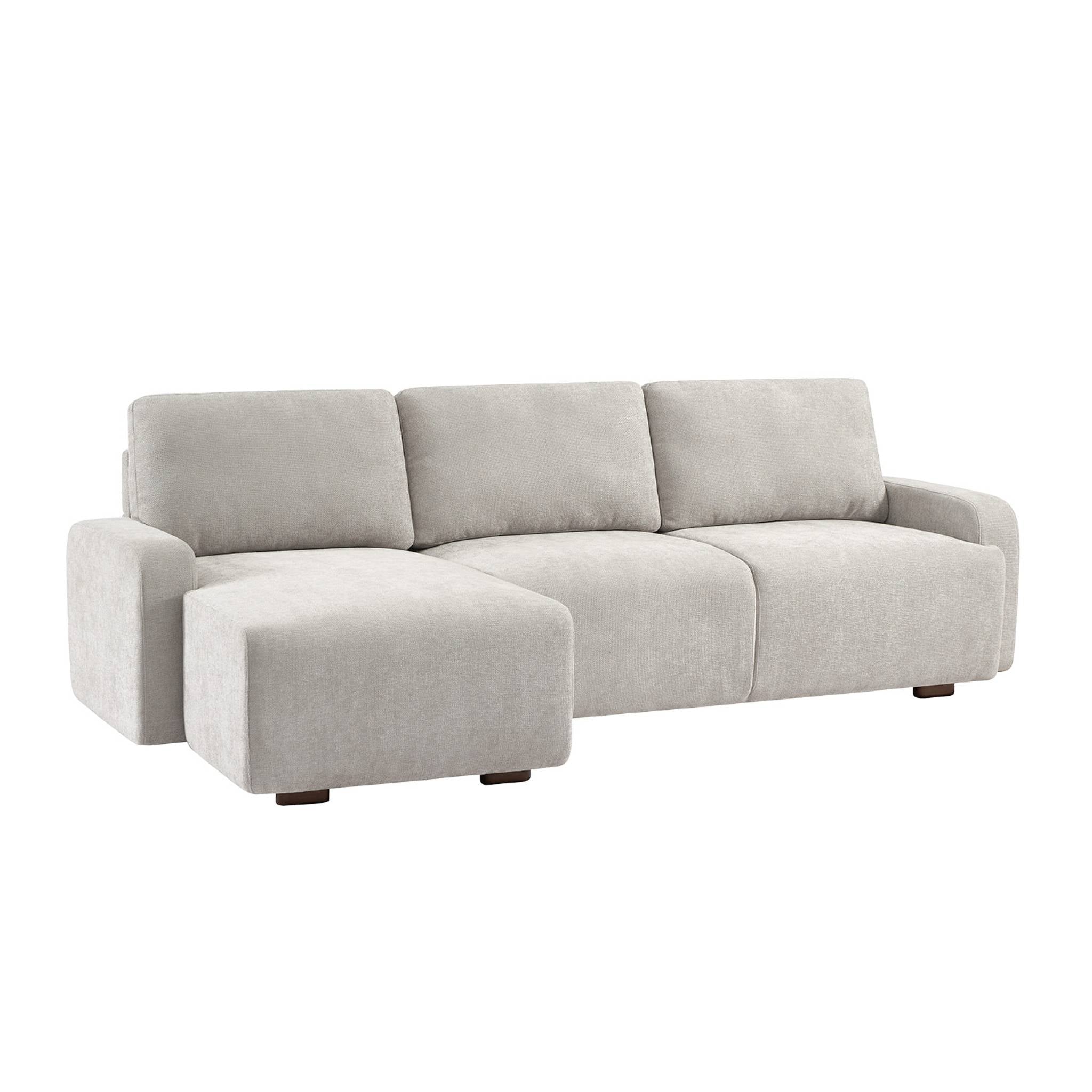 Divano angolare sinistro in tessuto semplice, 3 posti, grigio chiaro