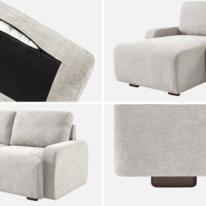 Divano angolare sinistro in tessuto semplice, 3 posti, grigio chiaro