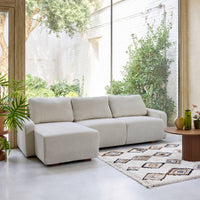 Divano angolare sinistro in tessuto semplice, 3 posti, grigio chiaro