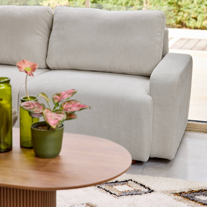 Divano angolare sinistro in tessuto semplice, 3 posti, grigio chiaro