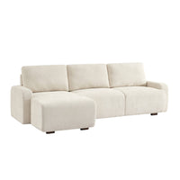 Divano angolare sinistro in tessuto semplice, 3 posti, bianco sporco