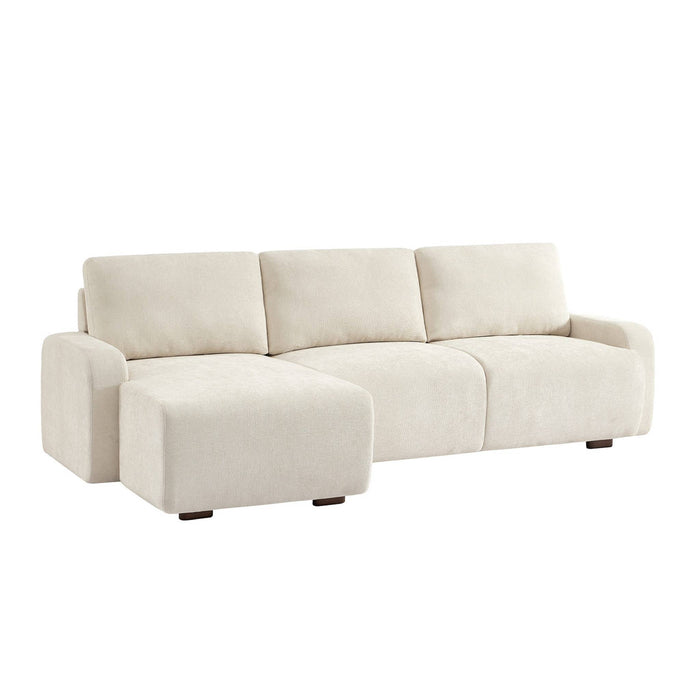 Divano angolare sinistro in tessuto semplice, 3 posti, bianco sporco