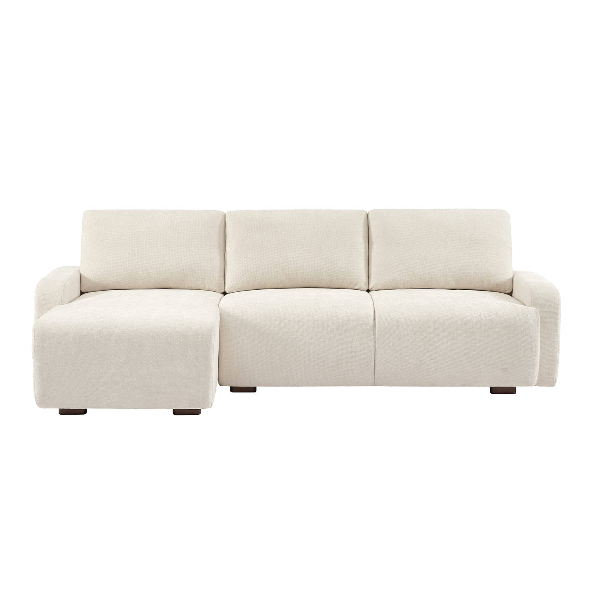 Divano angolare sinistro in tessuto semplice, 3 posti, bianco sporco