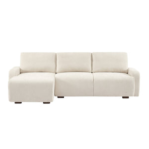 Divano angolare sinistro in tessuto semplice, 3 posti, bianco sporco