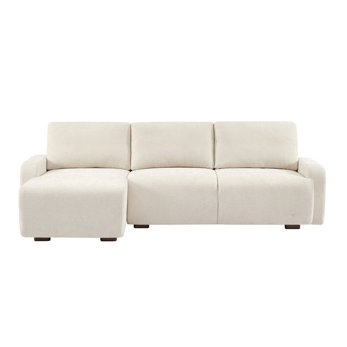 Divano angolare sinistro in tessuto semplice, 3 posti, bianco sporco