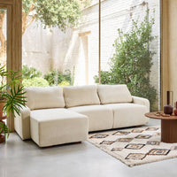 Divano angolare sinistro in tessuto semplice, 3 posti, bianco sporco