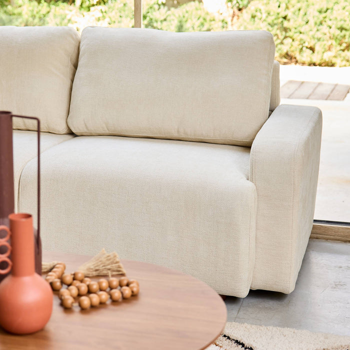 Divano angolare sinistro in tessuto semplice, 3 posti, bianco sporco