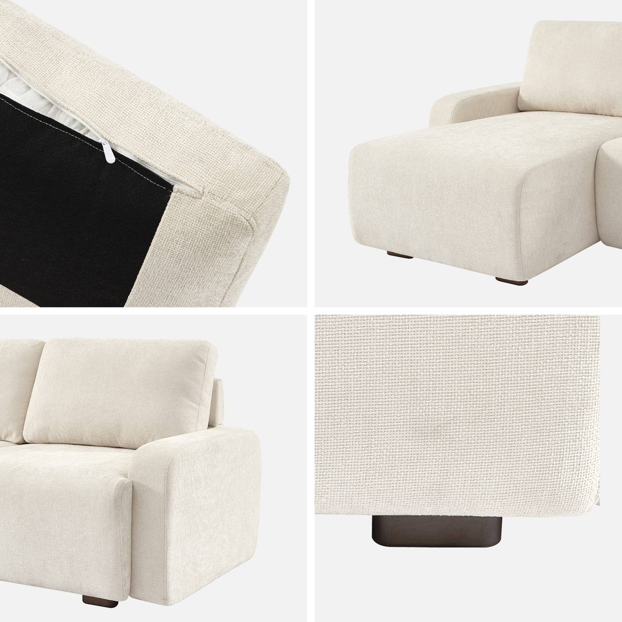 Divano angolare sinistro in tessuto semplice, 3 posti, bianco sporco