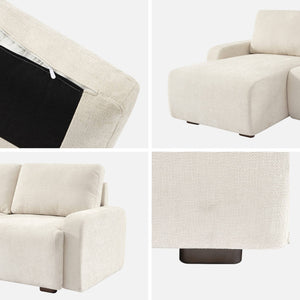 Divano angolare sinistro in tessuto semplice, 3 posti, bianco sporco