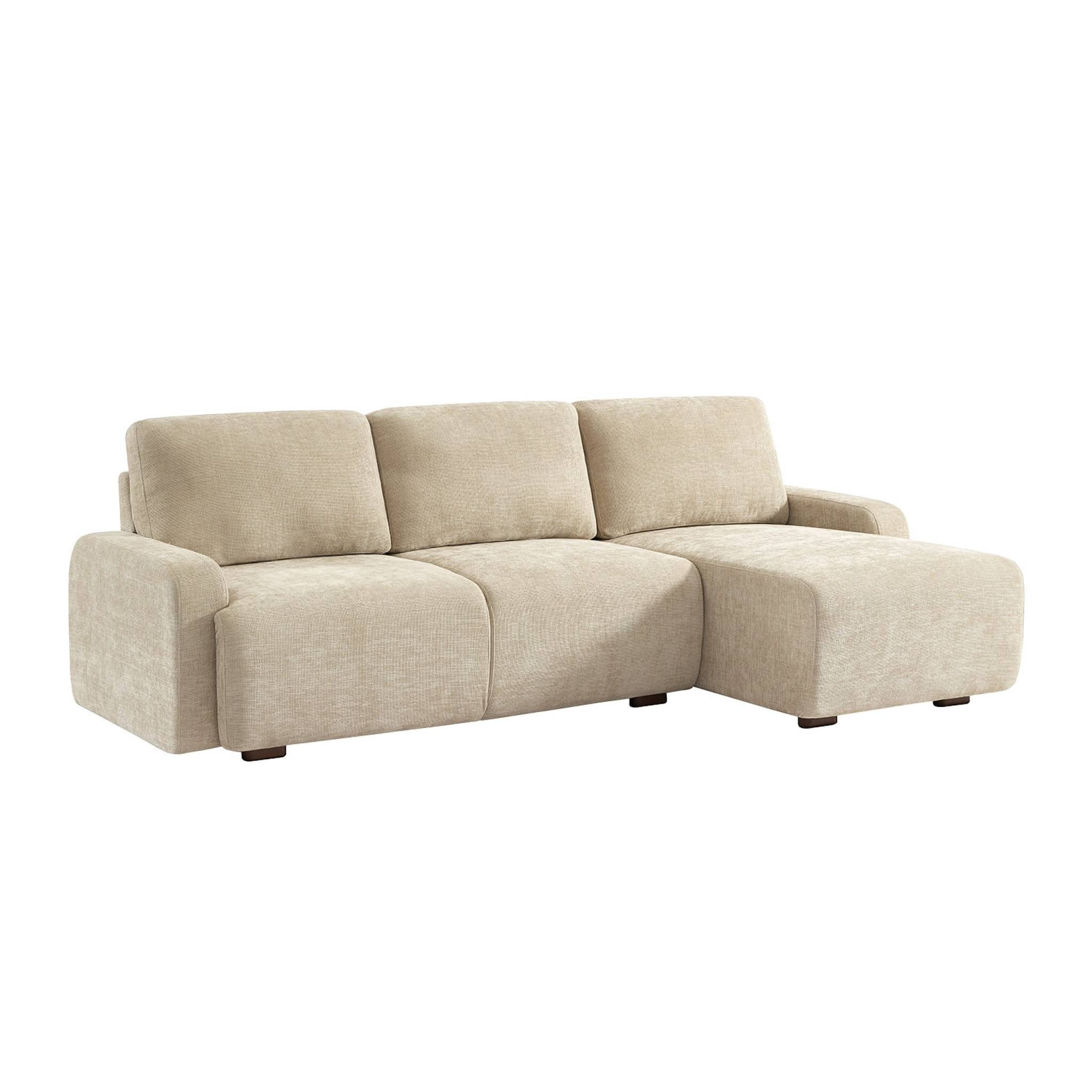 Divano angolare destro 3 posti tessuto, beige