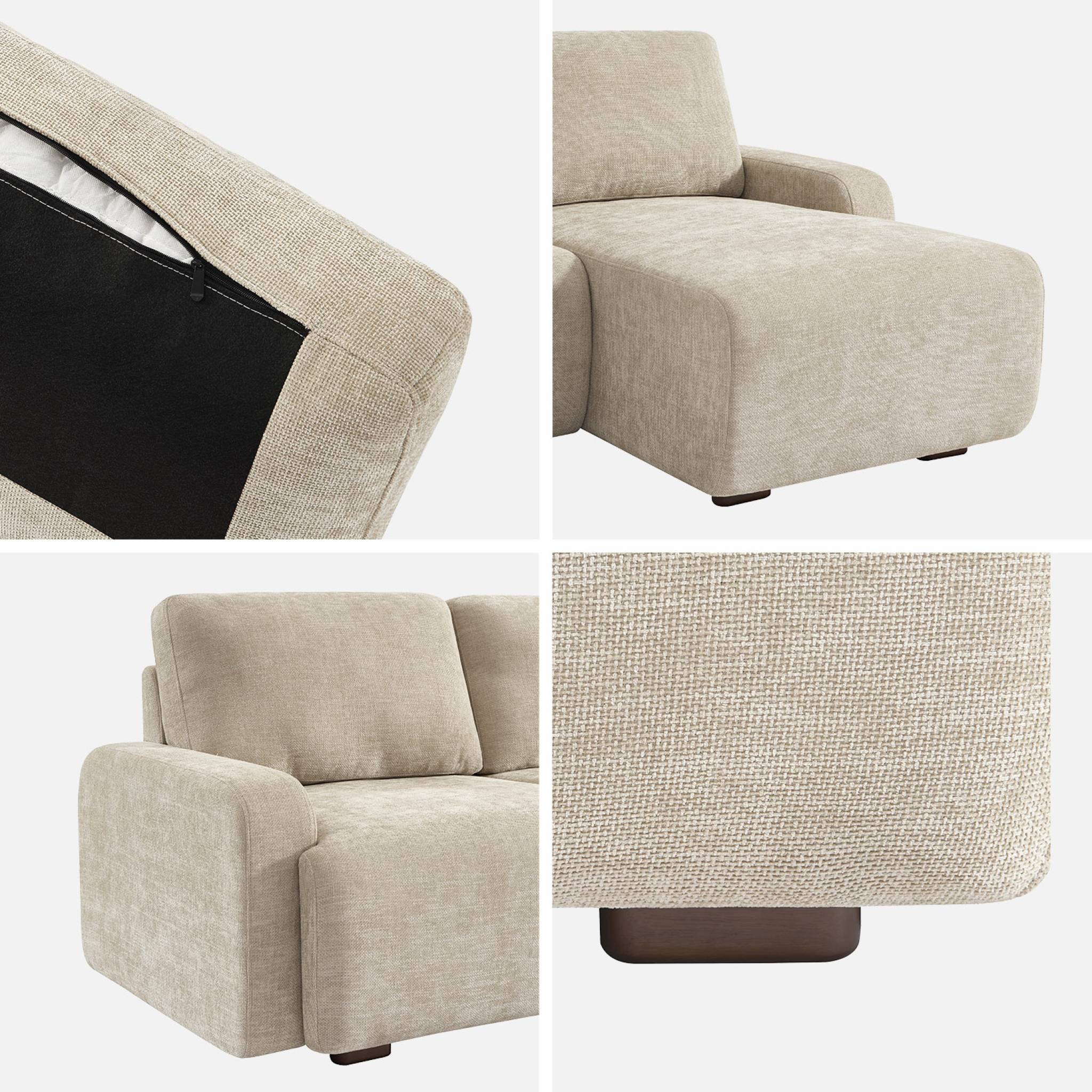 Divano angolare destro 3 posti tessuto, beige