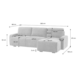 Divano angolare destro 3 posti tessuto, beige