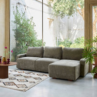 Divano angolare destro 3 posti tessuto, verde grigio