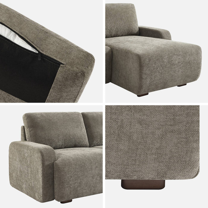 Divano angolare destro 3 posti tessuto, verde grigio