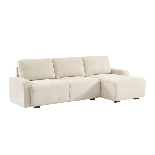 Divano angolare destro 3 posti tessuto, bianco sporco