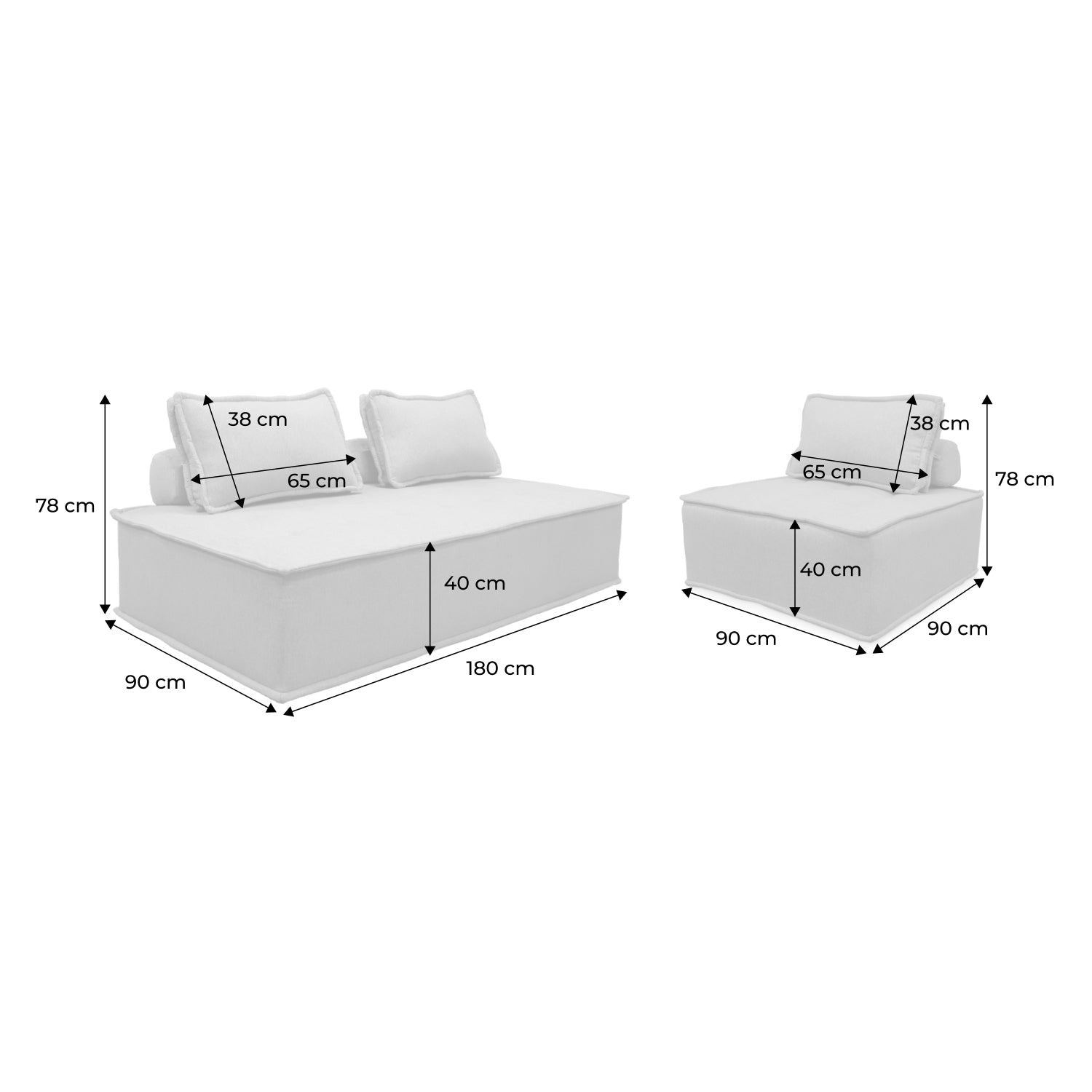 Set di poltrone per divano modulare in tessuto trapuntato a 3 posti,