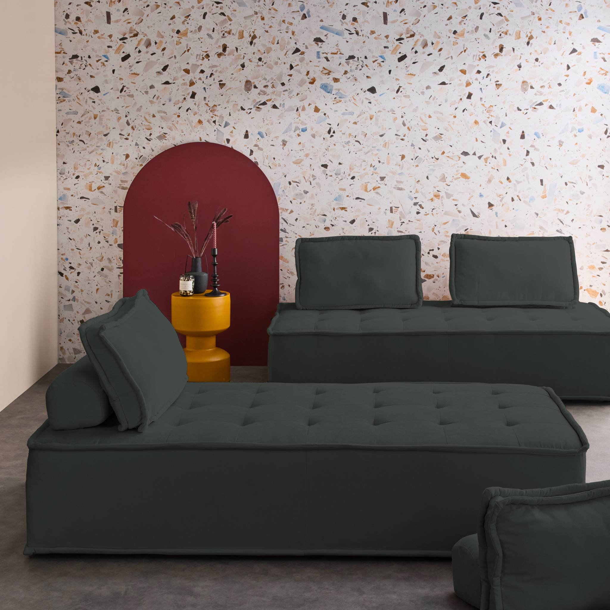 Poltroncina 2 posti per divano modulare in tessuto imbottito, set di