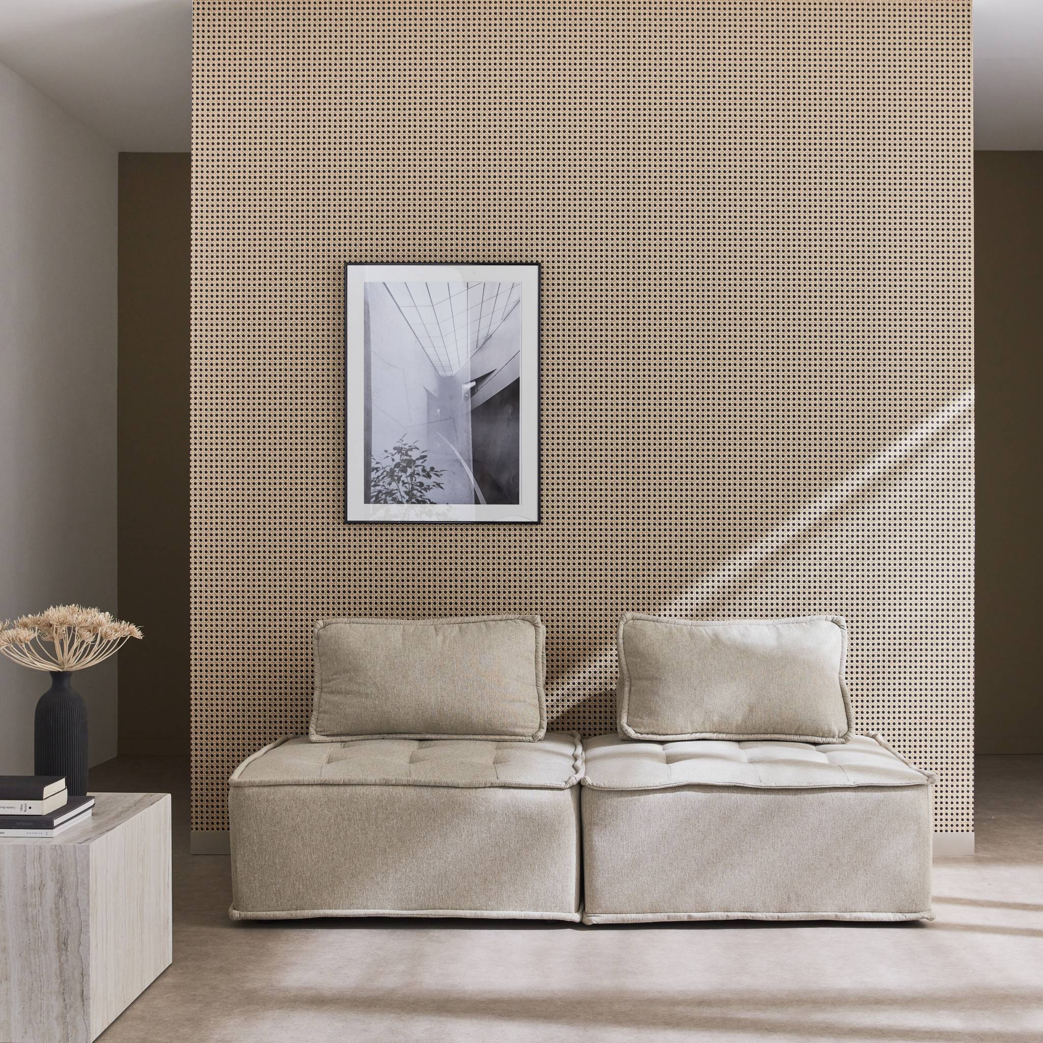 Set di 2 poltrone per divano modulare trapuntato, beige