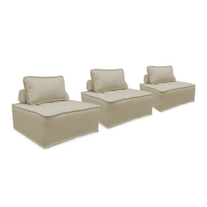 Set di 3 poltrone per divano modulare in tessuto imbottito, beige